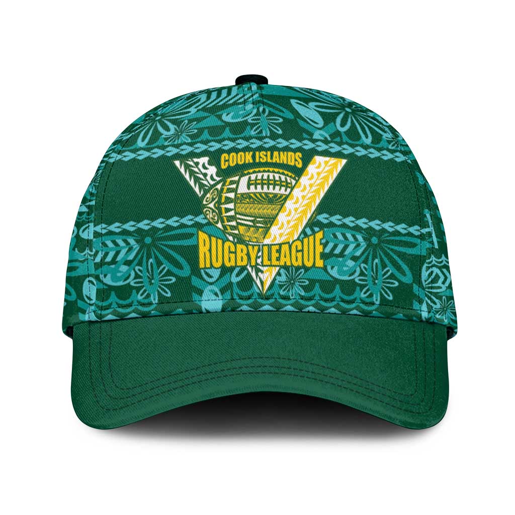 Cook Islands Island Floral Classic Cap Teal Traditional Kuki's Geometric Pattern LT9 Universal Fit Teal - Polynesian Pride