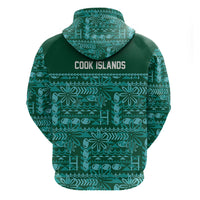 Cook Islands Island Floral Hoodie Teal Traditional Kuki's Geometric Pattern LT9 - Polynesian Pride