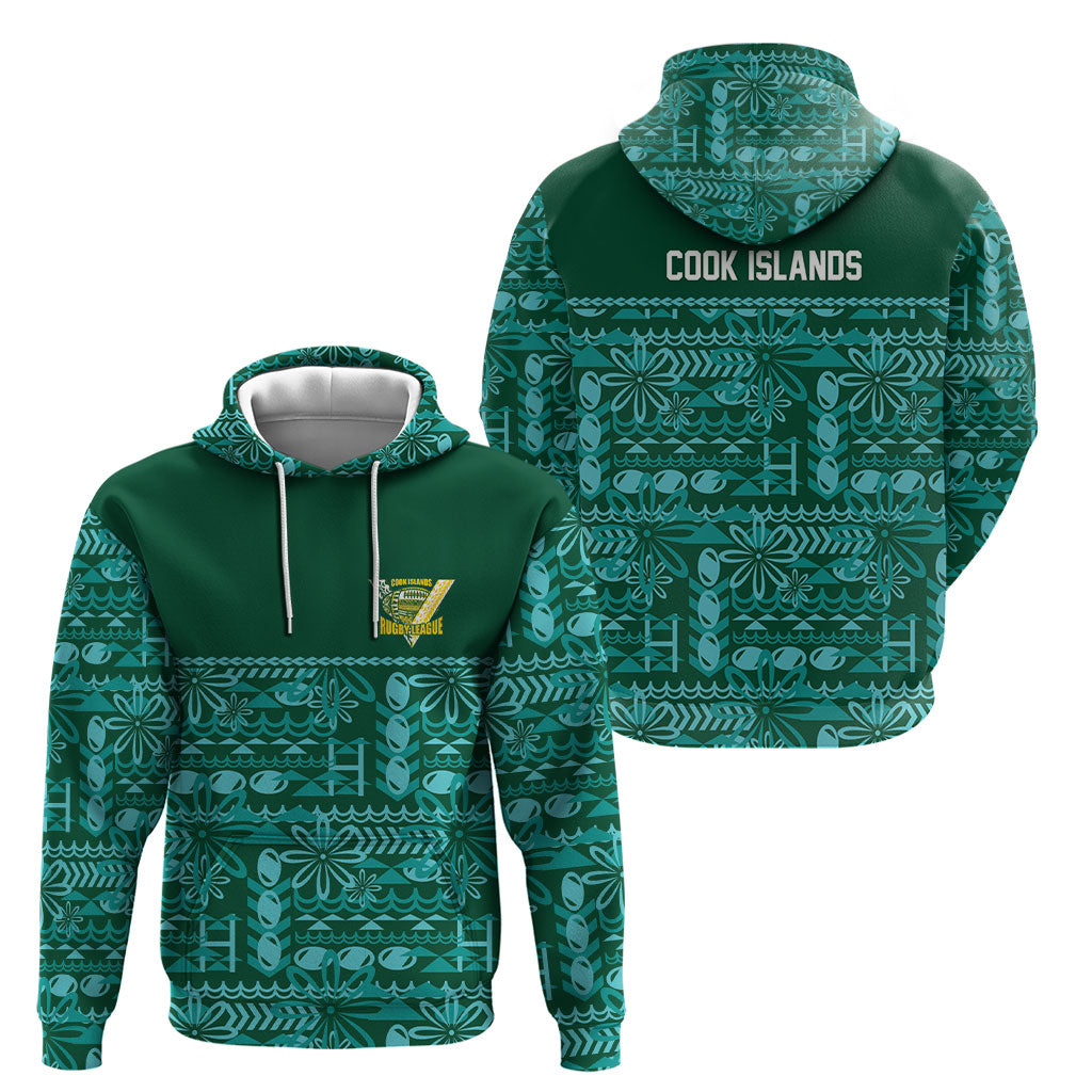 Cook Islands Island Floral Hoodie Teal Traditional Kuki's Geometric Pattern LT9 - Polynesian Pride