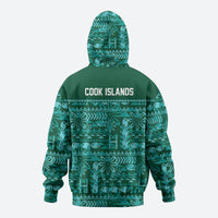 Cook Islands Island Floral Hoodie Teal Traditional Kuki's Geometric Pattern LT9 - Polynesian Pride