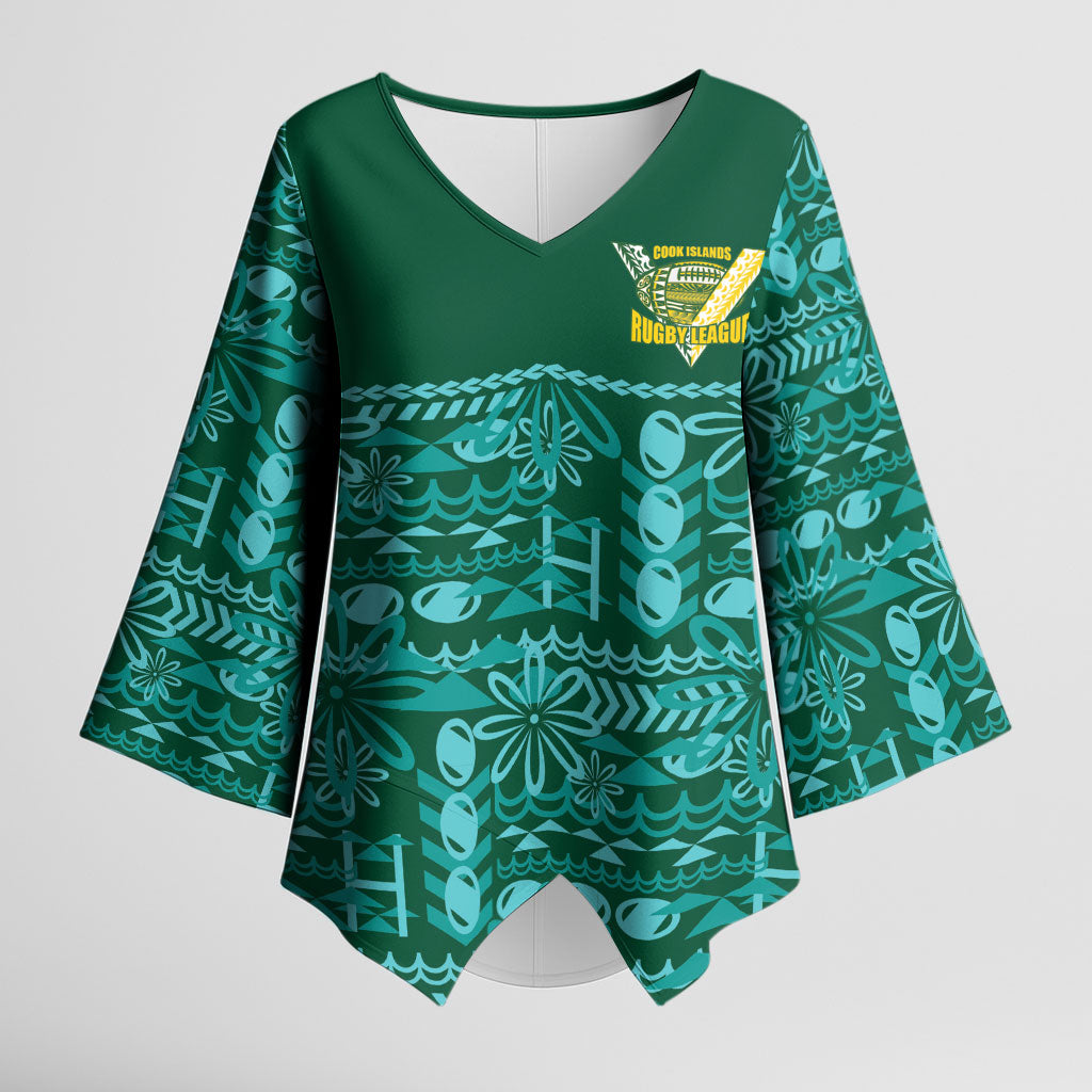 Cook Islands Island Floral Kimono Sleeve Blouse Teal Traditional Kuki's Geometric Pattern LT9 Female Teal - Polynesian Pride