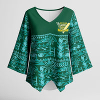 Cook Islands Island Floral Kimono Sleeve Blouse Teal Traditional Kuki's Geometric Pattern LT9 Female Teal - Polynesian Pride