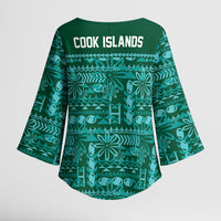 Cook Islands Island Floral Kimono Sleeve Blouse Teal Traditional Kuki's Geometric Pattern LT9 - Polynesian Pride