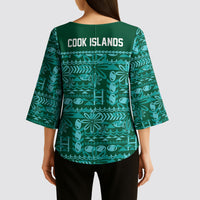 Cook Islands Island Floral Kimono Sleeve Blouse Teal Traditional Kuki's Geometric Pattern LT9 - Polynesian Pride