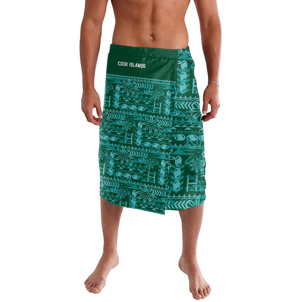 Cook Islands Island Floral Lavalava Teal Traditional Kuki's Geometric Pattern