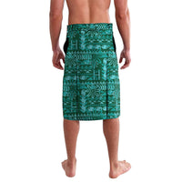Cook Islands Island Floral Lavalava Teal Traditional Kuki's Geometric Pattern