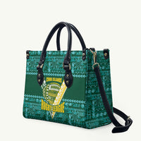 Cook Islands Island Floral Leather Bag Teal Traditional Kuki's Geometric Pattern