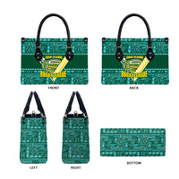 Cook Islands Island Floral Leather Bag Teal Traditional Kuki's Geometric Pattern
