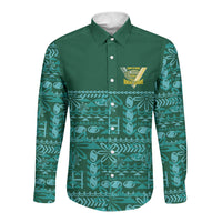 Cook Islands Island Floral Long Sleeve Button Shirt Teal Traditional Kuki's Geometric Pattern LT9 Unisex Teal - Polynesian Pride