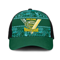 Cook Islands Island Floral Mesh Trucker Cap Teal Traditional Kuki's Geometric Pattern LT9 One Size Black Teal - Polynesian Pride