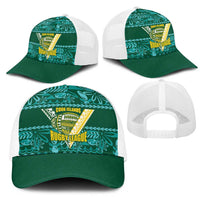 Cook Islands Island Floral Mesh Trucker Cap Teal Traditional Kuki's Geometric Pattern LT9 - Polynesian Pride