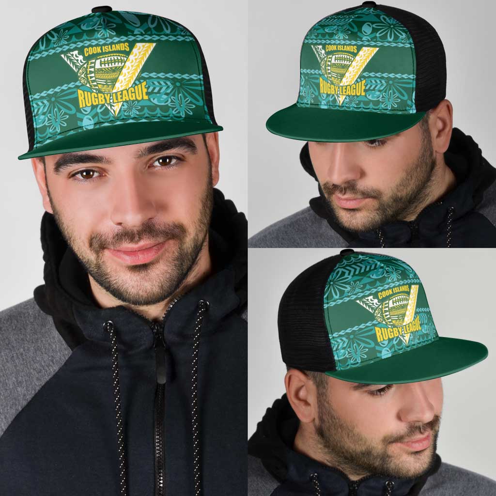 Cook Islands Island Floral Mesh Trucker Cap Teal Traditional Kuki's Geometric Pattern LT9 - Polynesian Pride