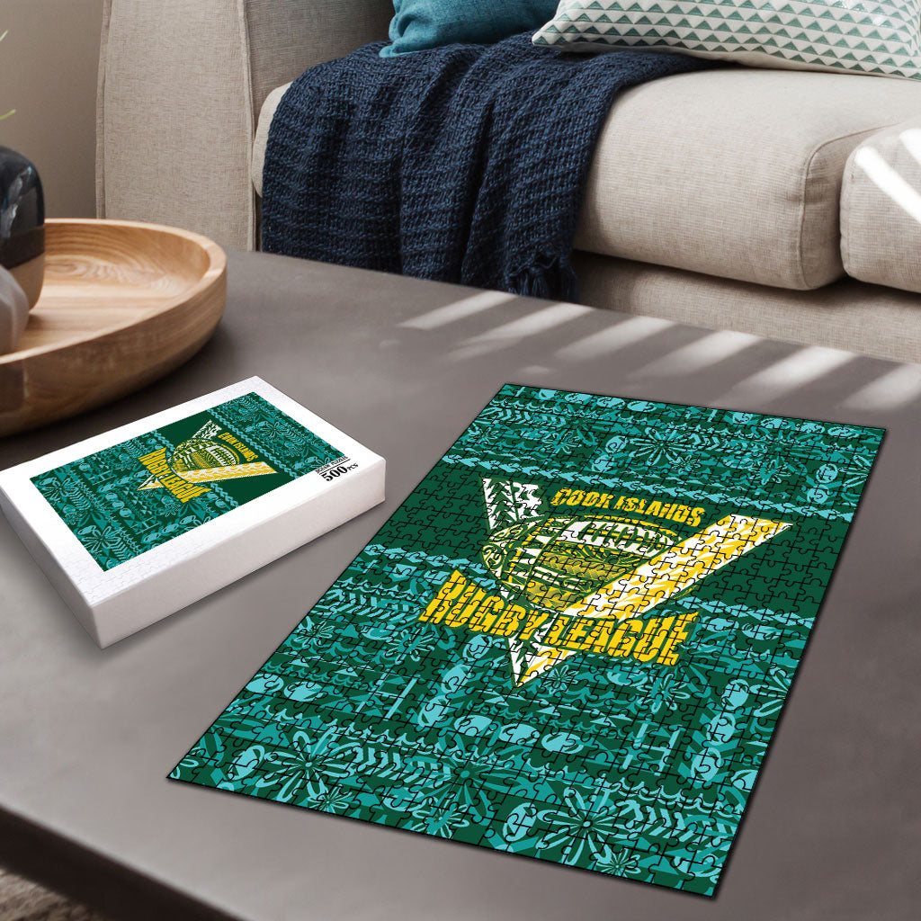 Cook Islands Island Floral Puzzle Teal Traditional Kuki's Geometric Pattern