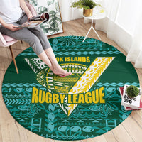 Cook Islands Island Floral Round Carpet Teal Traditional Kuki's Geometric Pattern