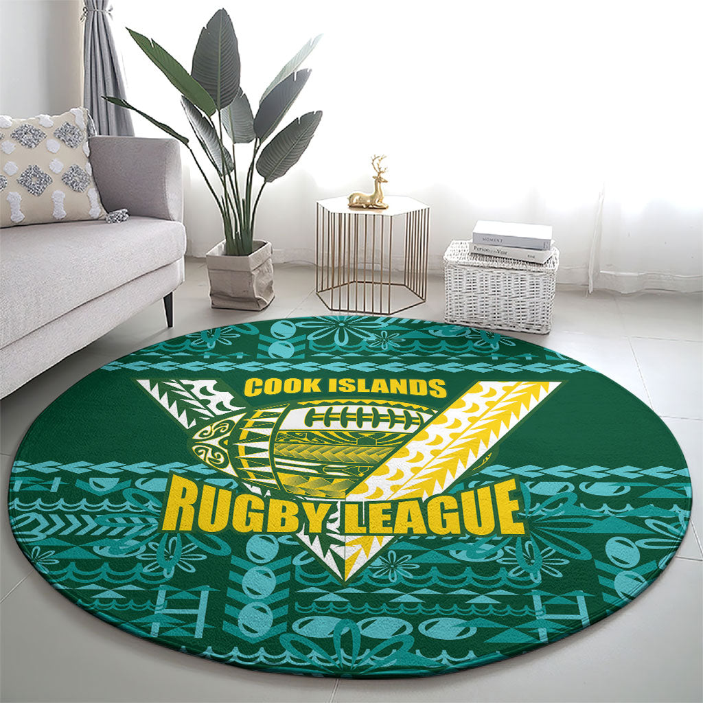Cook Islands Island Floral Round Carpet Teal Traditional Kuki's Geometric Pattern
