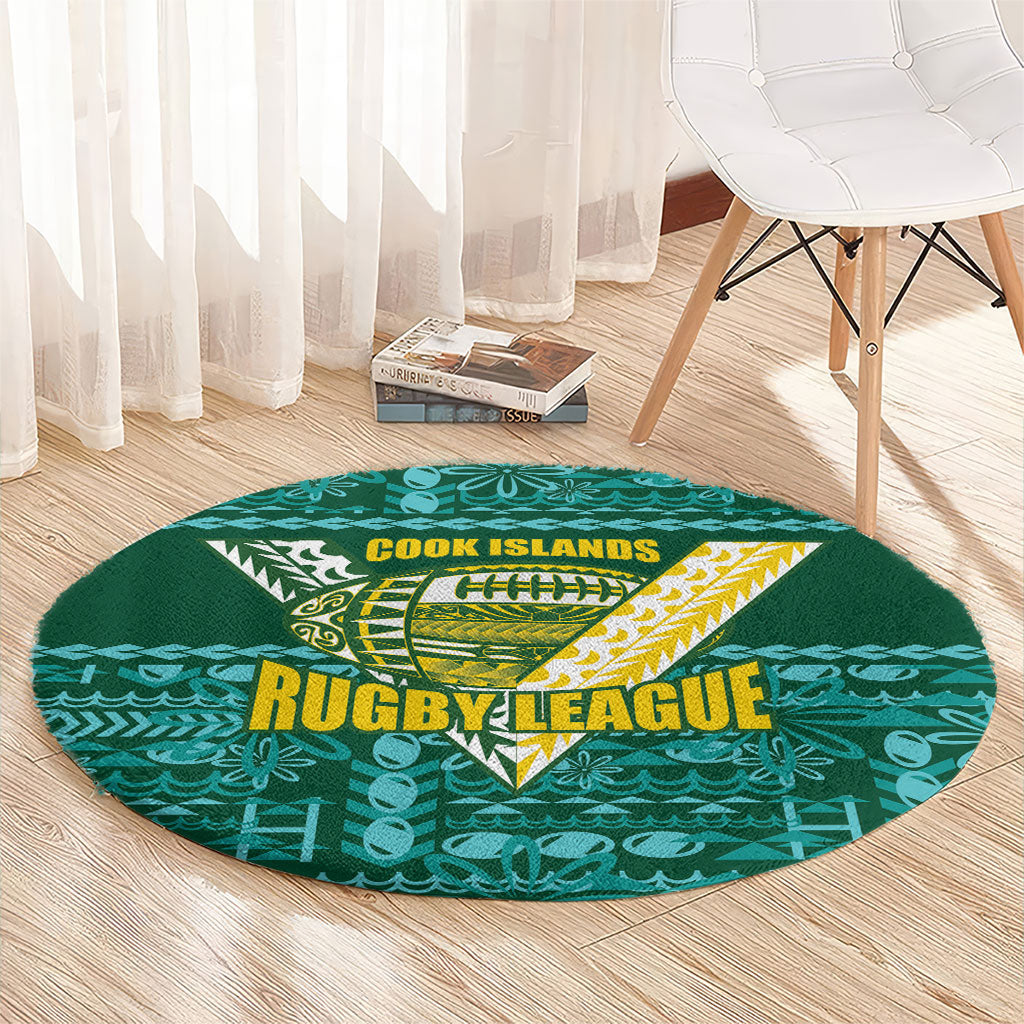 Cook Islands Island Floral Round Carpet Teal Traditional Kuki's Geometric Pattern