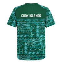 Cook Islands Island Floral Rugby Jersey Teal Traditional Kuki's Geometric Pattern LT9 - Polynesian Pride