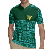 Cook Islands Island Floral Rugby Jersey Teal Traditional Kuki's Geometric Pattern LT9 - Polynesian Pride