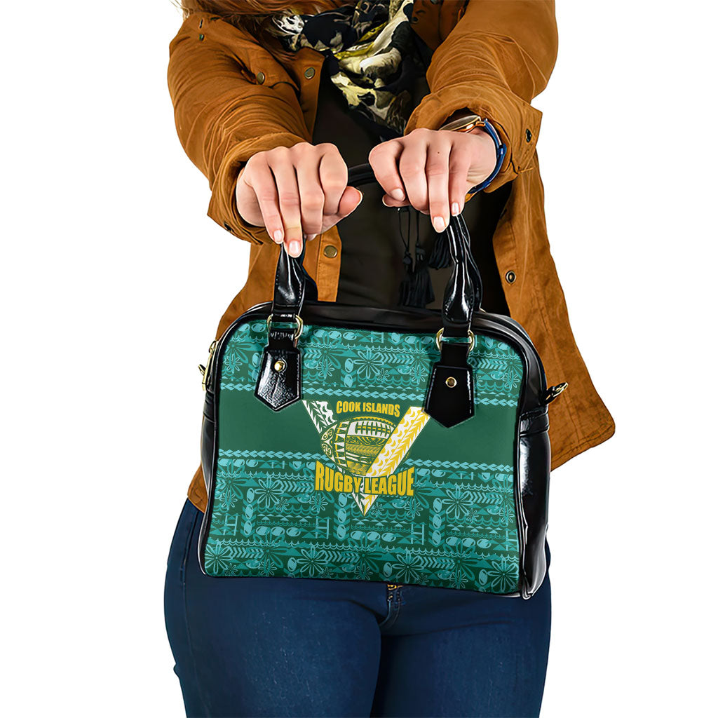 Cook Islands Island Floral Shoulder Handbag Teal Traditional Kuki's Geometric Pattern LT9 One Size Teal - Polynesian Pride