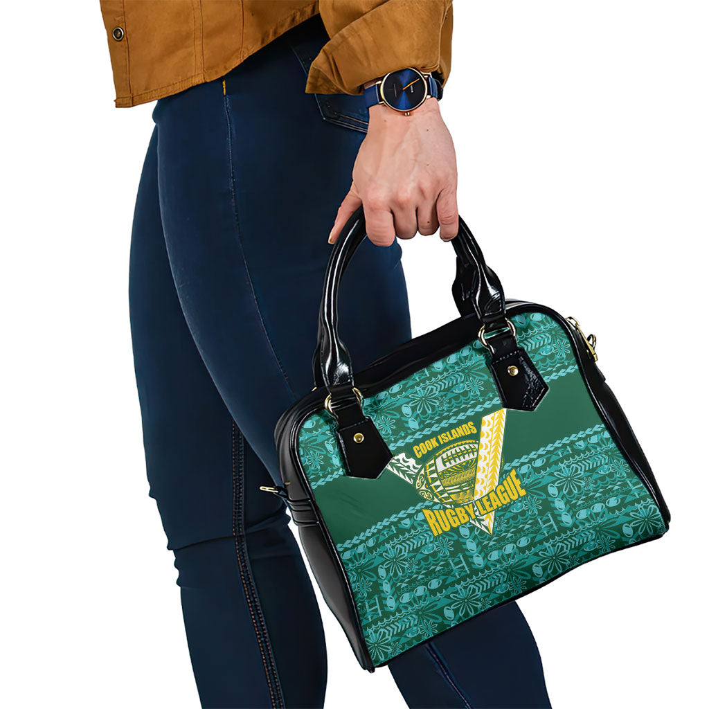 Cook Islands Island Floral Shoulder Handbag Teal Traditional Kuki's Geometric Pattern LT9 - Polynesian Pride