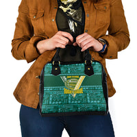 Cook Islands Island Floral Shoulder Handbag Teal Traditional Kuki's Geometric Pattern LT9 - Polynesian Pride
