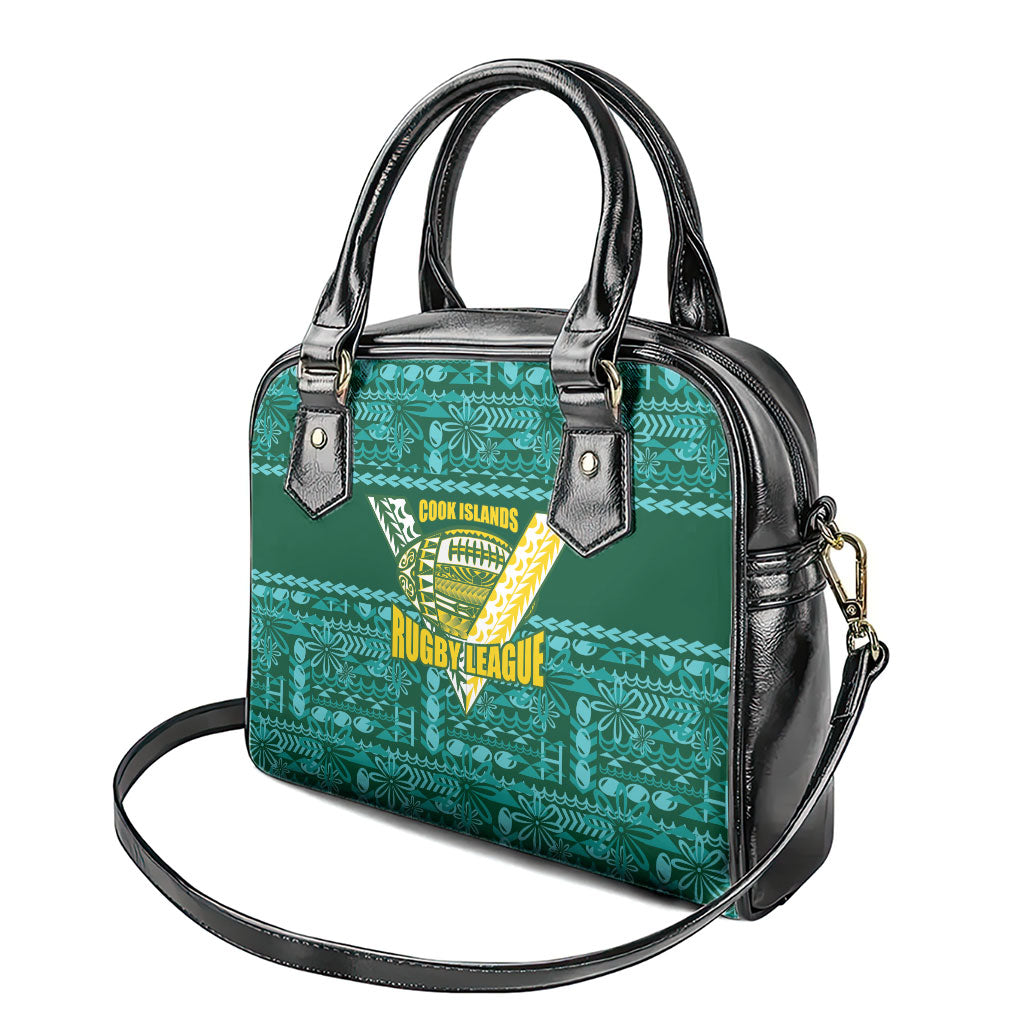 Cook Islands Island Floral Shoulder Handbag Teal Traditional Kuki's Geometric Pattern LT9 - Polynesian Pride