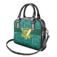 Cook Islands Island Floral Shoulder Handbag Teal Traditional Kuki's Geometric Pattern LT9 - Polynesian Pride