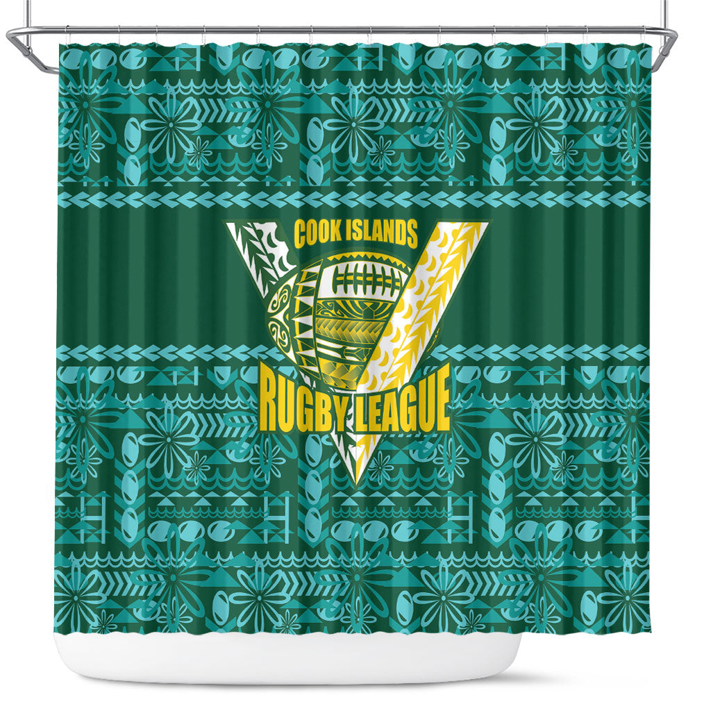 Cook Islands Island Floral Shower Curtain Teal Traditional Kuki's Geometric Pattern LT9 Teal - Polynesian Pride