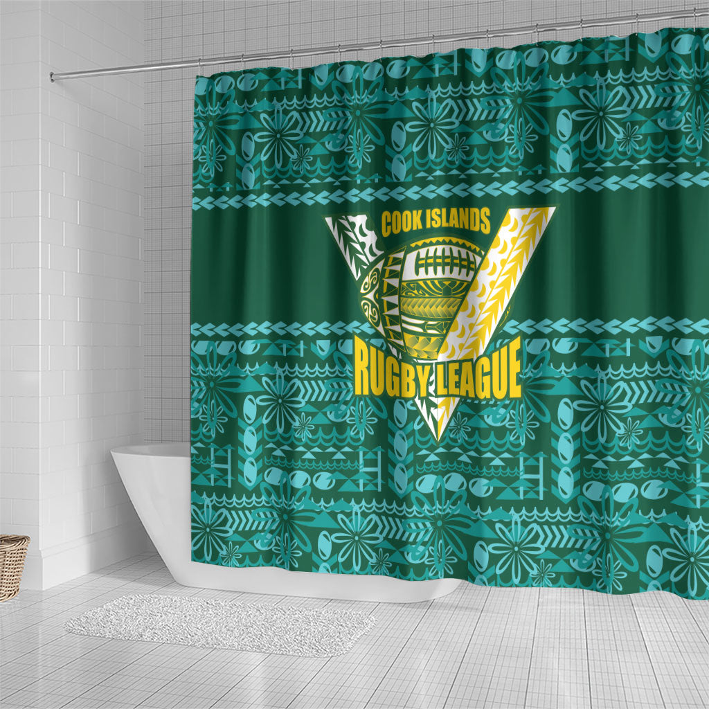 Cook Islands Island Floral Shower Curtain Teal Traditional Kuki's Geometric Pattern LT9 - Polynesian Pride