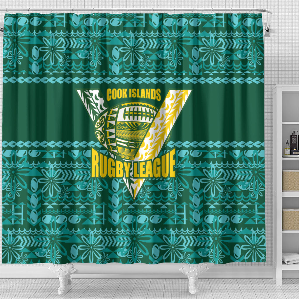 Cook Islands Island Floral Shower Curtain Teal Traditional Kuki's Geometric Pattern LT9 - Polynesian Pride