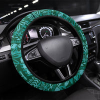 Cook Islands Island Floral Steering Wheel Cover Teal Traditional Kuki's Geometric Pattern LT9 Universal Fit Teal - Polynesian Pride