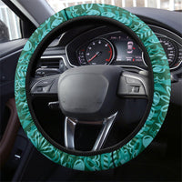 Cook Islands Island Floral Steering Wheel Cover Teal Traditional Kuki's Geometric Pattern LT9 - Polynesian Pride