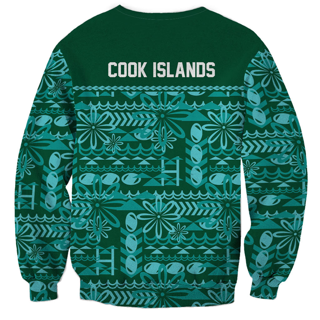 Cook Islands Island Floral Sweatshirt Teal Traditional Kuki's Geometric Pattern