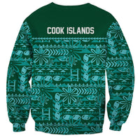Cook Islands Island Floral Sweatshirt Teal Traditional Kuki's Geometric Pattern