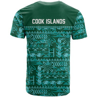 Cook Islands Island Floral T Shirt Teal Traditional Kuki's Geometric Pattern LT9 - Polynesian Pride