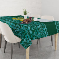 Cook Islands Island Floral Tablecloth Teal Traditional Kuki's Geometric Pattern