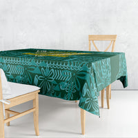 Cook Islands Island Floral Tablecloth Teal Traditional Kuki's Geometric Pattern
