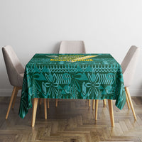 Cook Islands Island Floral Tablecloth Teal Traditional Kuki's Geometric Pattern