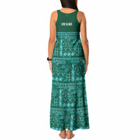 Cook Islands Island Floral Tank Maxi Dress Teal Traditional Kuki's Geometric Pattern LT9 - Polynesian Pride