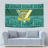 Cook Islands Island Floral Tapestry Teal Traditional Kuki's Geometric Pattern