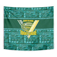 Cook Islands Island Floral Tapestry Teal Traditional Kuki's Geometric Pattern