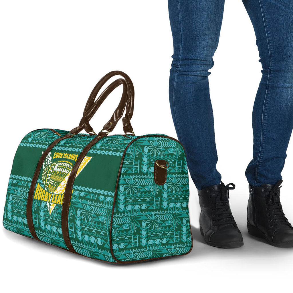 Cook Islands Island Floral Travel Bag Teal Traditional Kuki's Geometric Pattern LT9 - Polynesian Pride