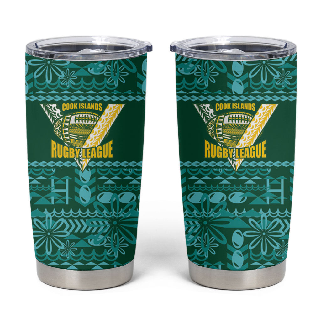 Cook Islands Island Floral Tumbler Cup Teal Traditional Kuki's Geometric Pattern LT9 Teal - Polynesian Pride