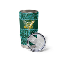 Cook Islands Island Floral Tumbler Cup Teal Traditional Kuki's Geometric Pattern LT9 - Polynesian Pride