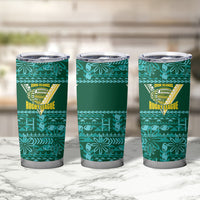 Cook Islands Island Floral Tumbler Cup Teal Traditional Kuki's Geometric Pattern LT9 - Polynesian Pride