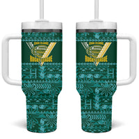 Cook Islands Island Floral Tumbler With Handle Teal Traditional Kuki's Geometric Pattern LT9 One Size: 40 oz Teal - Polynesian Pride