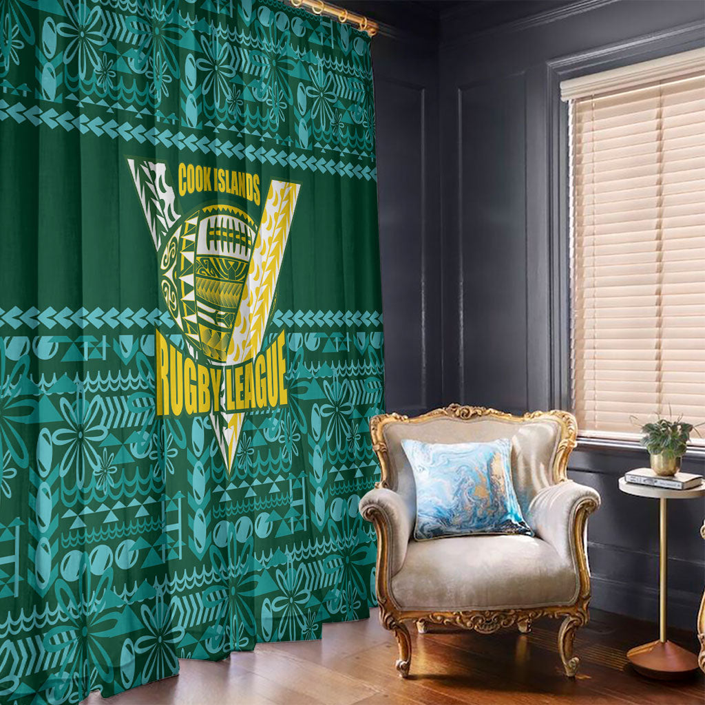 Cook Islands Island Floral Window Curtain Teal Traditional Kuki's Geometric Pattern