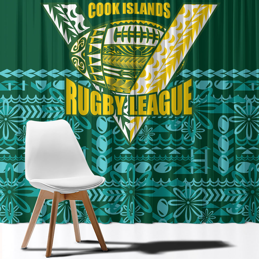 Cook Islands Island Floral Window Curtain Teal Traditional Kuki's Geometric Pattern