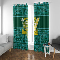 Cook Islands Island Floral Window Curtain Teal Traditional Kuki's Geometric Pattern