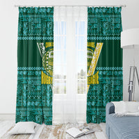Cook Islands Island Floral Window Curtain Teal Traditional Kuki's Geometric Pattern